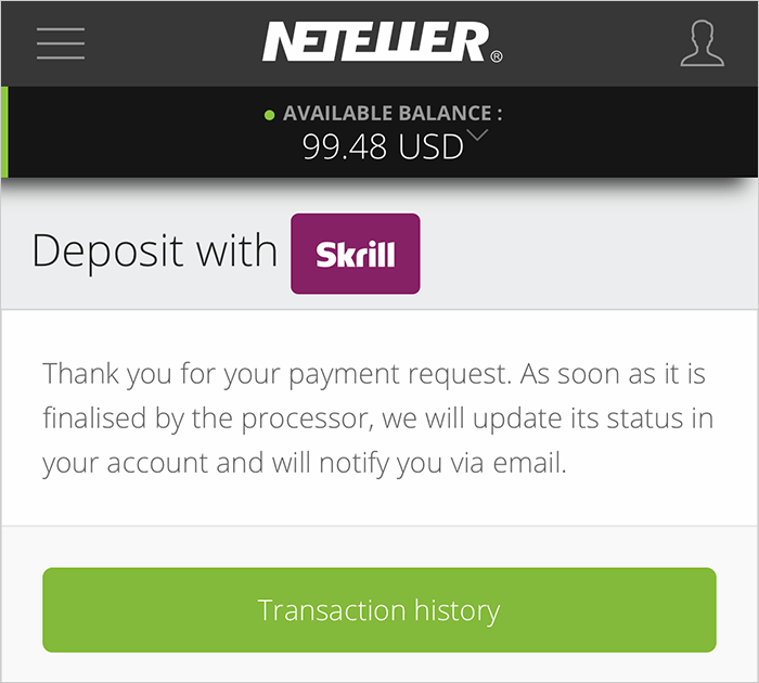 Thông báo chuyển tiền từ Skrill sang Neteller thành công